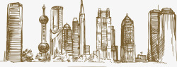 手绘上海城市线稿素材