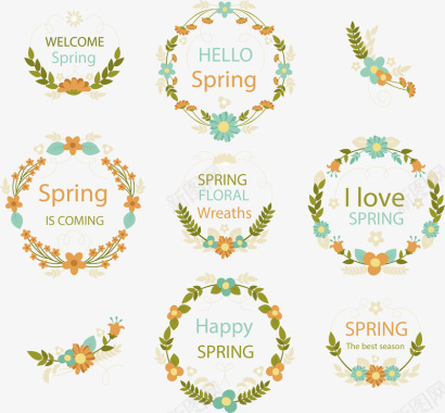 8款彩色春季花卉标签矢量图图标图标
