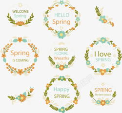 春季圆环背景8款彩色春季花卉标签矢量图图标高清图片
