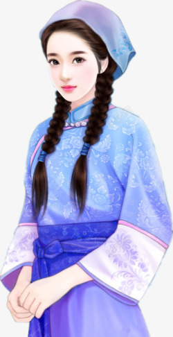 乡村风蓝衣美女素材