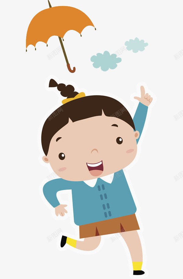 可爱妹妹png免抠素材_88icon https://88icon.com 云朵 人物 卡通 女孩 开心 手势 手绘 橙色 蓝色 雨伞