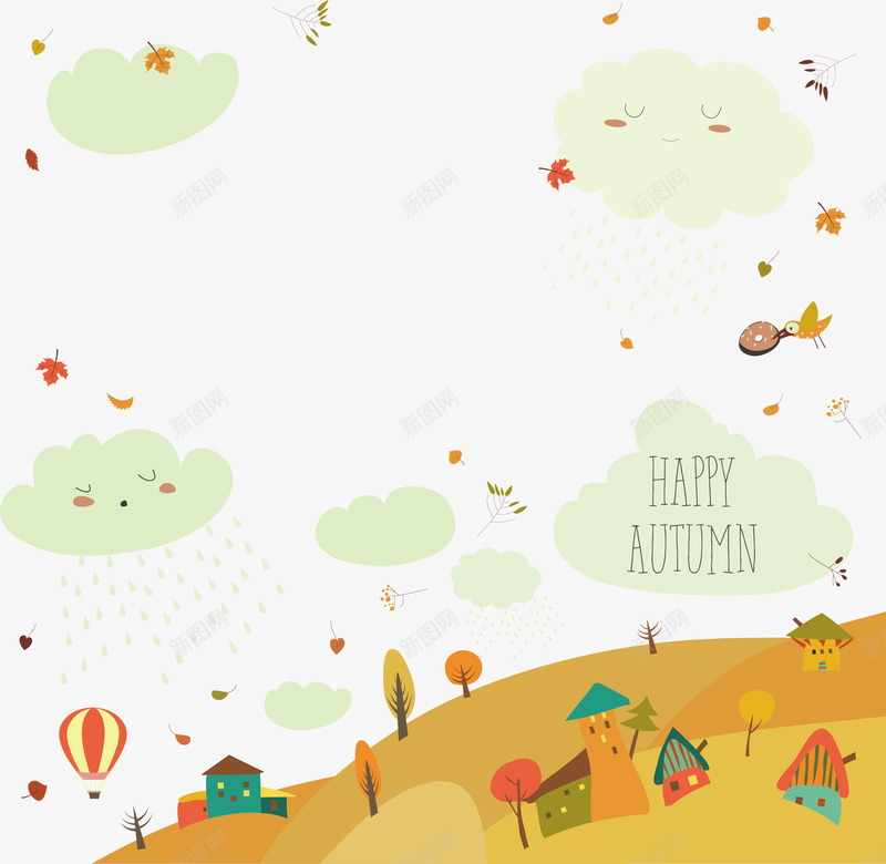 手绘村庄房子矢量图ai免抠素材_88icon https://88icon.com 云朵 卡通手绘 可爱 房子 村庄 树木 水彩 绿色 矢量图