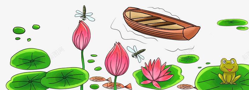 小清新手绘荷塘插画psd免抠素材_88icon https://88icon.com 小清新 小船 手绘插画 荷叶 荷塘 荷花 装饰图案