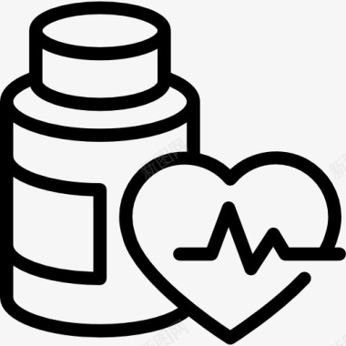 药瓶子药瓶的轮廓和心脏与生命线图标图标