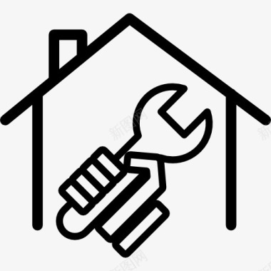 住宅房子扳手工具在手里面的房子的形状图标图标