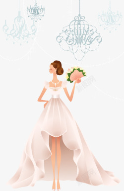 美丽的吊灯手举鲜花的美丽新娘矢量图高清图片