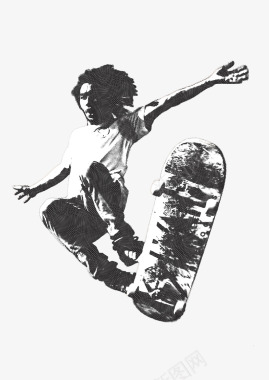 飞翔黑白色调玩滑板的男子图标图标