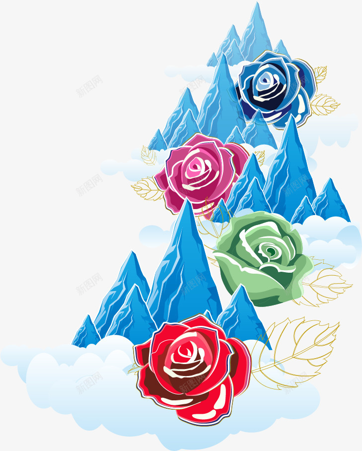 手绘花朵山png免抠素材_88icon https://88icon.com 云彩 山 手绘 花朵