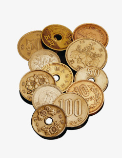 一堆日元硬币素材