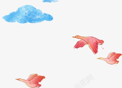 唯美精美卡通可爱手绘鸟云朵素材