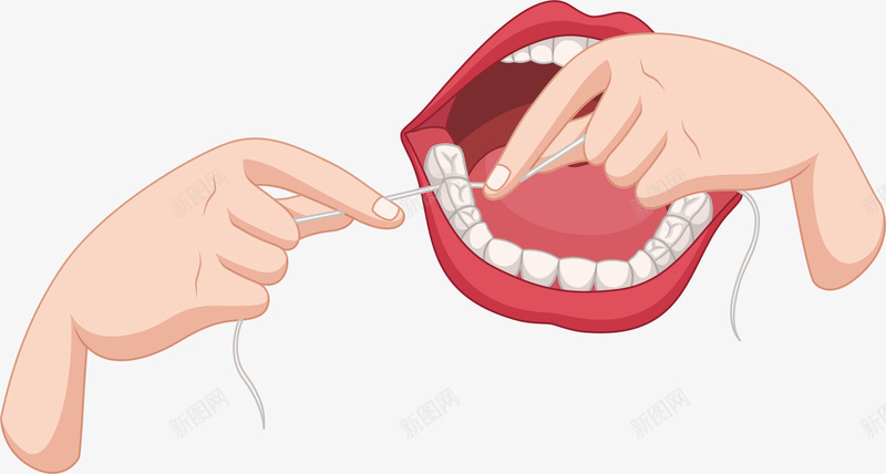 牙线剔牙png免抠素材_88icon https://88icon.com 使用牙线 清洁牙齿 牙线 牙齿健康 矢量素材