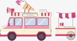 粉色系列冰淇淋快餐车矢量图素材