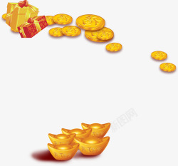 金币材质立体金属材质金元宝金币礼盒组合高清图片