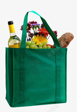 购物袋里的食物和鲜花素材
