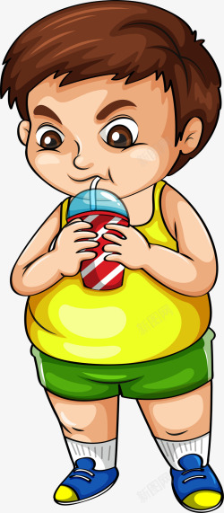 5月11日喝饮料的卡通胖子高清图片