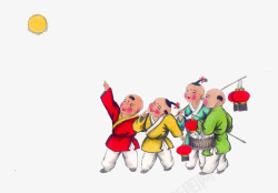 古代卡通版儿童古代儿童元宵节高清图片