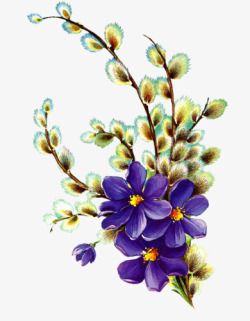 水墨紫色鲜花插画素材