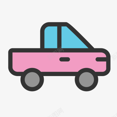 线描边线粉色皮卡车卡通图标矢量图图标