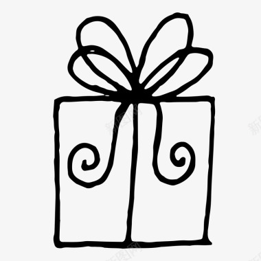 黑白树手绘礼物盒子图标图标