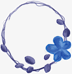 蓝色水彩手绘花环素材