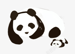 卡通手绘黑白小熊猫素材