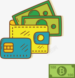 绿色的锁手绘钱包货币金融金币矢量图高清图片