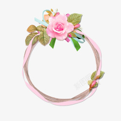小清新粉色花朵花环装饰图案素材