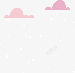 可爱扁平粉红色的云朵和雪花矢量图素材