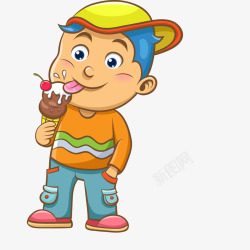 卡通吃冰淇淋的儿童人物矢量图素材