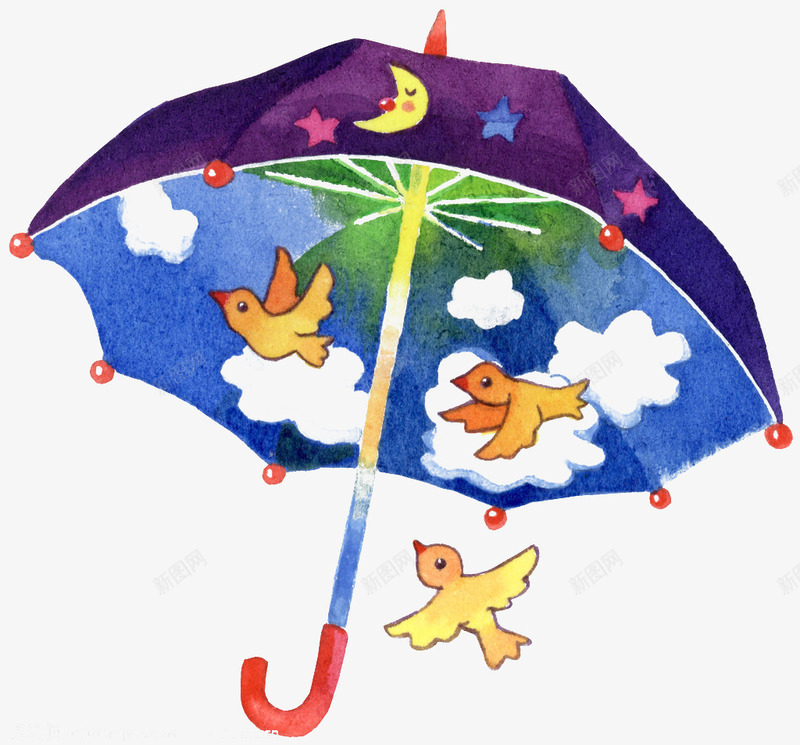 儿童画雨伞下的鸟儿们png免抠素材_88icon https://88icon.com 儿童画 可爱卡通插图 手绘 雨伞下的鸟儿们