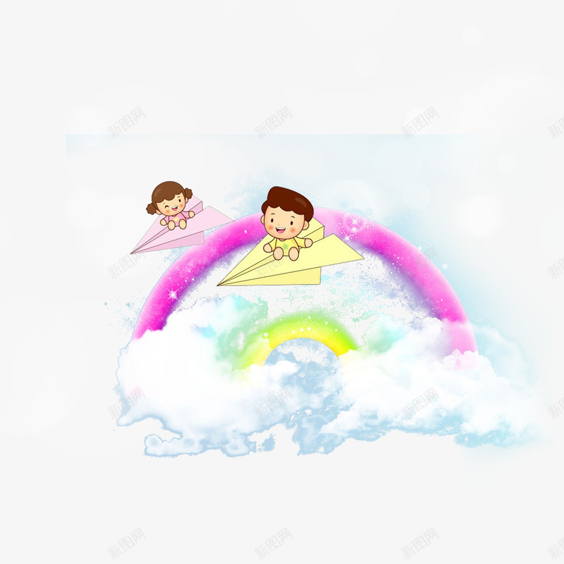 儿童节卡通png免抠素材_88icon https://88icon.com 云朵 云端 儿童 彩虹 纸飞机