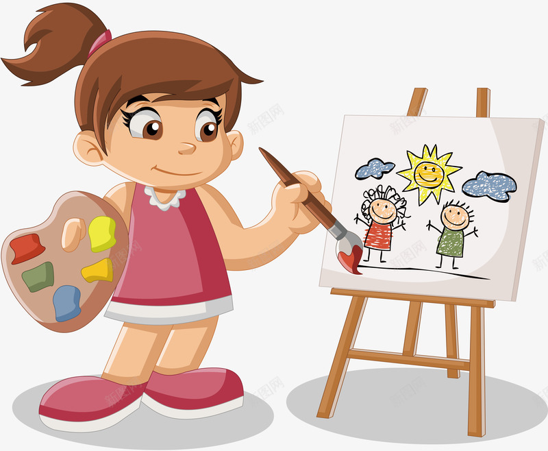 小女孩正在画画中png免抠素材_88icon https://88icon.com 儿童节 卡通人物 女孩儿 小孩子画画 画板 画画 练习画画 色板