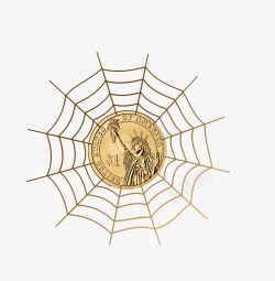 蜘蛛网上的钱币素材