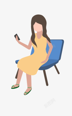 坐在椅子上看手机的女人素材