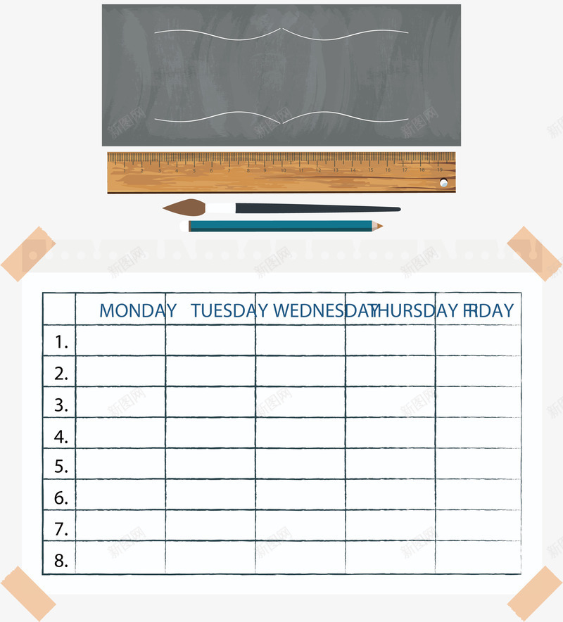 贴在墙上的课程表png免抠素材_88icon https://88icon.com 手绘课表 画笔 矢量png 课程表 课表 黑板标题框