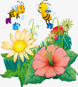 采蜜的蜜蜂蜜蜂采蜜鲜花卡通高清图片