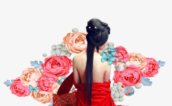 38女王节女神背影与鲜花素材