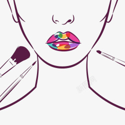 卡通萌萌的化妆笔和性感的嘴唇P素材