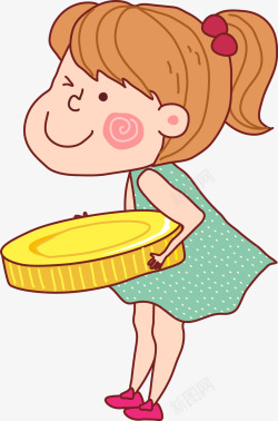 儿童吃药片手捧金币的可爱女孩卡通高清图片