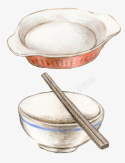 手绘餐具碗筷素材