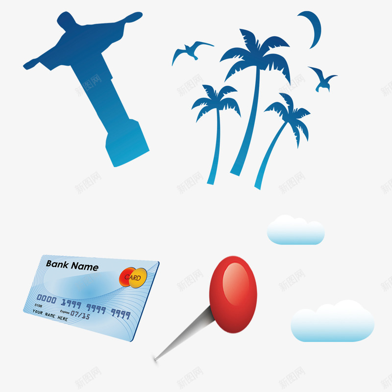 旅游广告元素png免抠素材_88icon https://88icon.com visa 云朵 椰树 里约