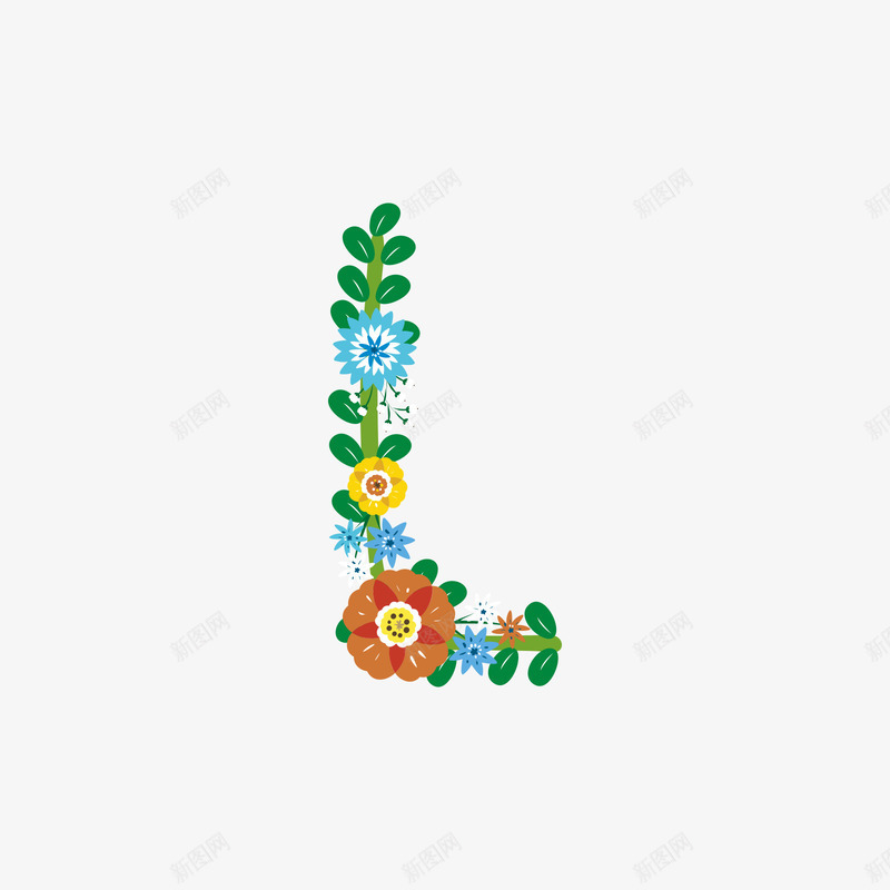 花环字母Lpng免抠素材_88icon https://88icon.com 字母L 矢量字母 绿色 花环 花环字母