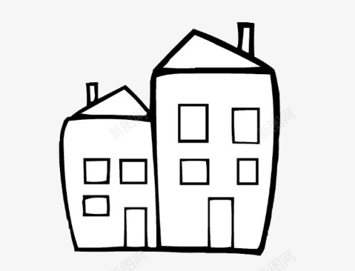 黑白简笔洗衣服连在一起的小楼房简笔画图标图标