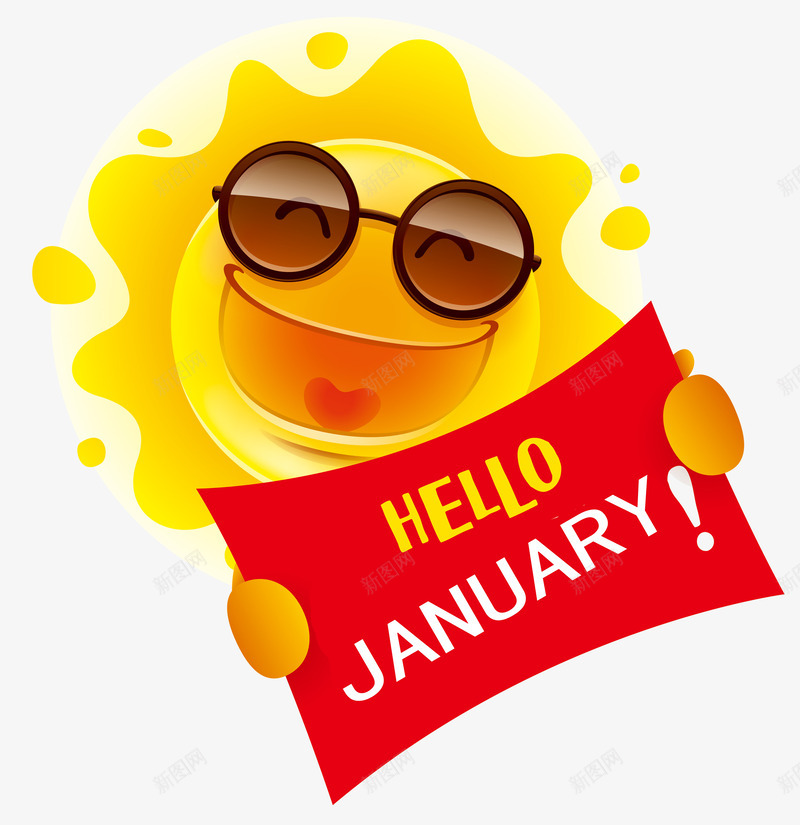 你好一月太阳手绘psd免抠素材_88icon https://88icon.com HELLO JANUARY 一月你好 儿童 卡通手绘 小太阳