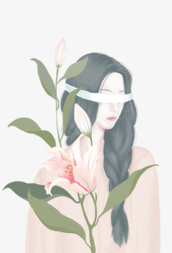 女孩装饰画鲜花和女孩高清图片