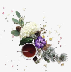 红茶配鲜花素材