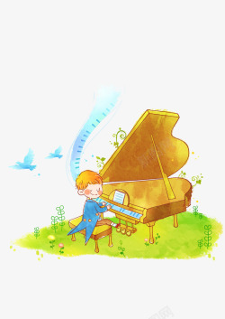 弹钢琴的小女孩素材