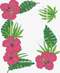 手绘玫红花朵标题框素材
