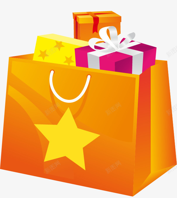 橙色购物袋子和礼物盒png免抠素材_88icon https://88icon.com 橙色袋子 礼物盒 纸袋子 购物带