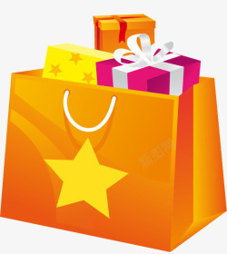 橙色袋子橙色购物袋子和礼物盒高清图片